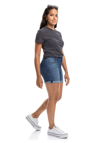 Medium Wash Mid Rise Mid Length Sustainable Jean Shorts