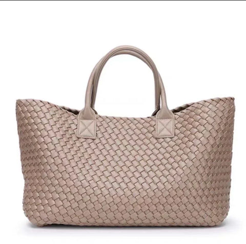 Champagne Woven Tote with Bonus Pouch