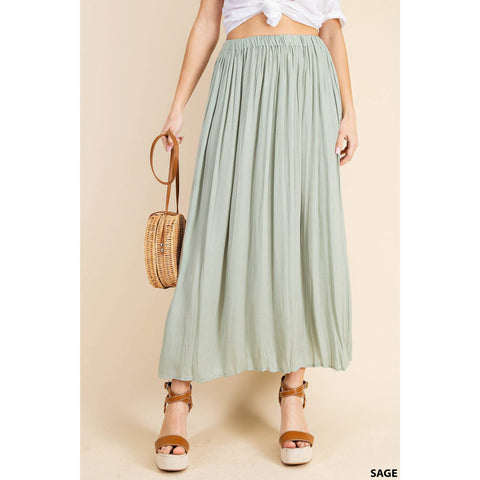 Teal Blue A-Line Skirt with Side Slit and Pockets