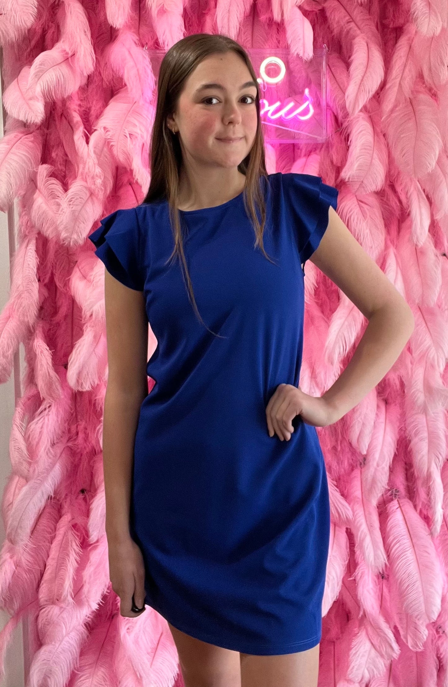 Royal Blue Shift Dress with Ruffle Tiered Short Sleeve (Includes Plus!)