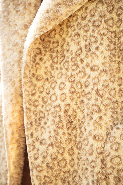 Cream Leopard Teddy Sherpa Open Jacket Hoodie