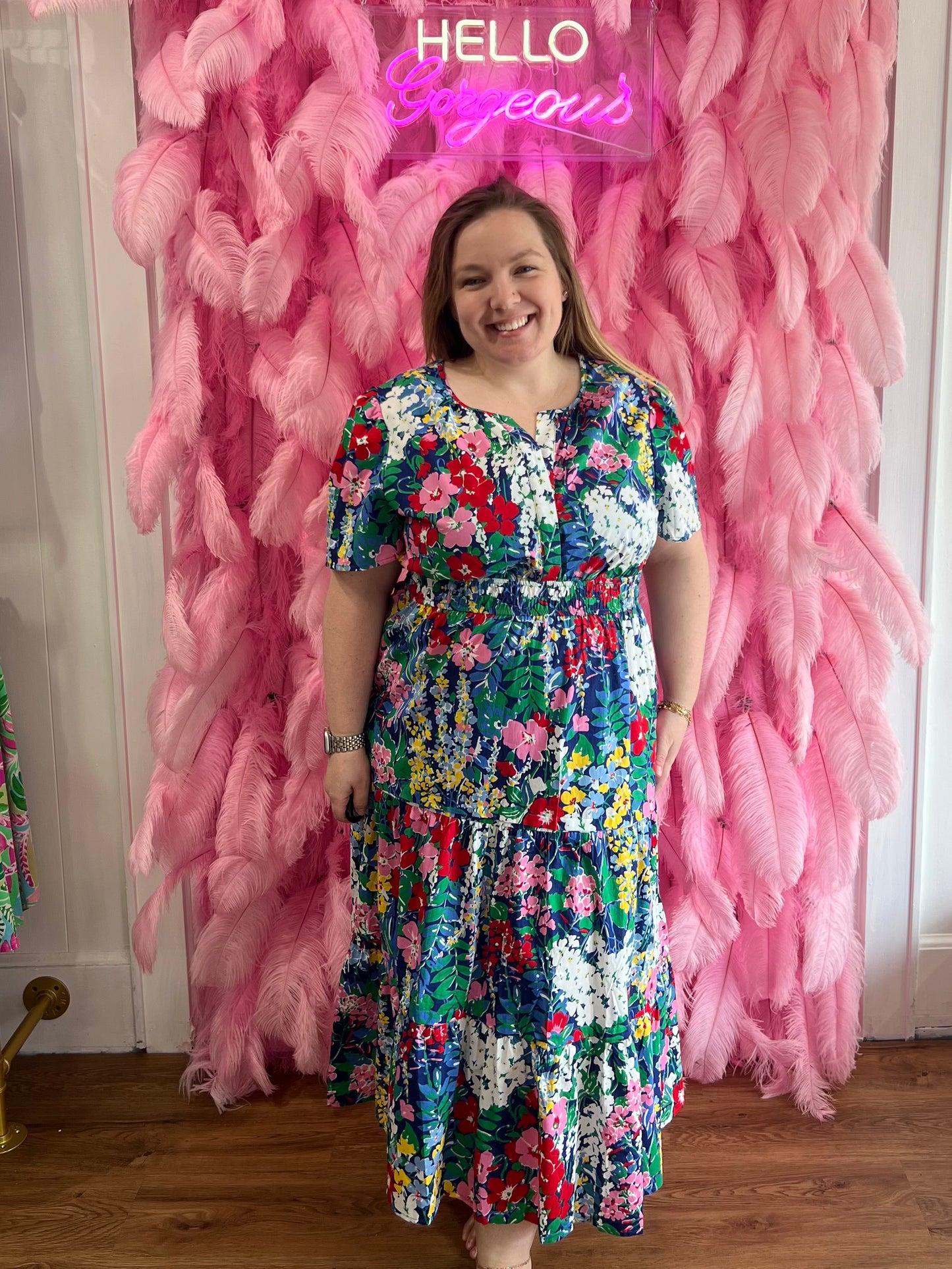 Navy Tiered Floral V Neck Cotton Midi Dress (Plus Size Exclusive!)