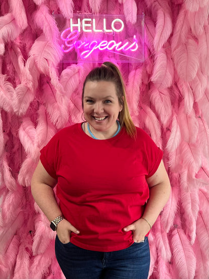 Round Neck Folded Short Sleeve T Shirt (Plus Size Exclusive!) Available in 5 Colors!