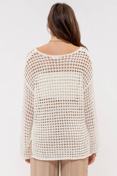White Oversized Sheer Crochet Pullover