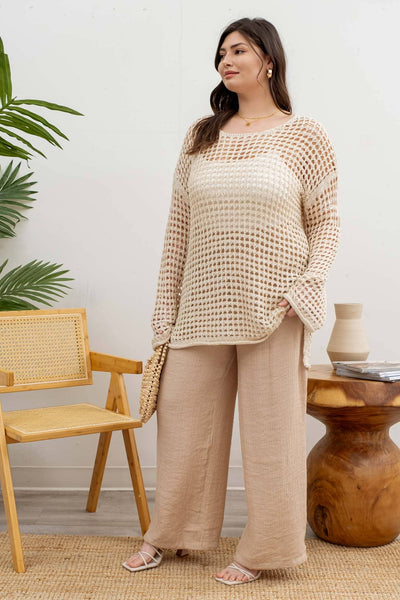 Natural Oversized Sheer Crochet Pullover (Includes Plus!)