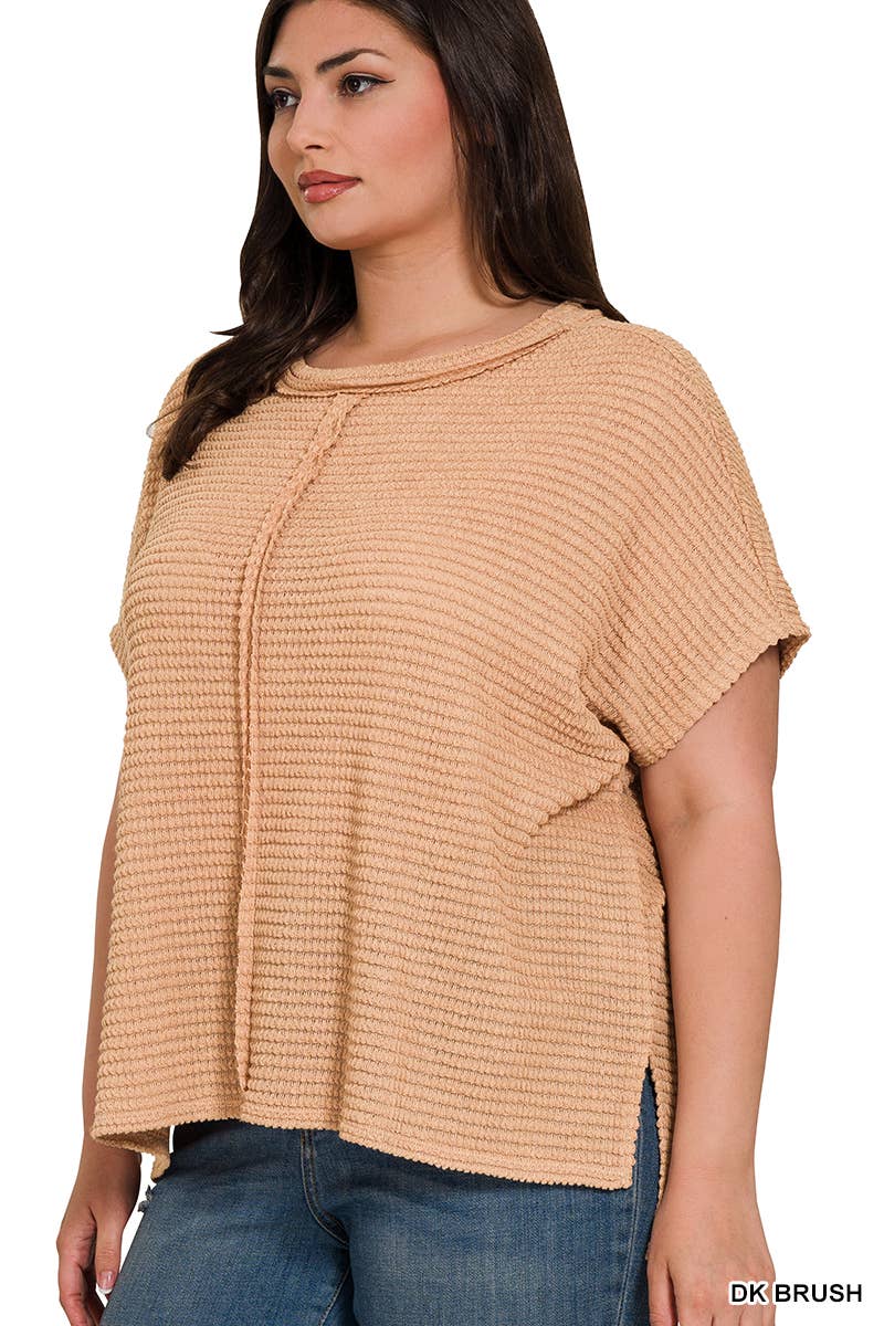 Dolman Short Sleeve Jacquard Sweater (Plus Size Exclusive!) Available in 2 Colors!