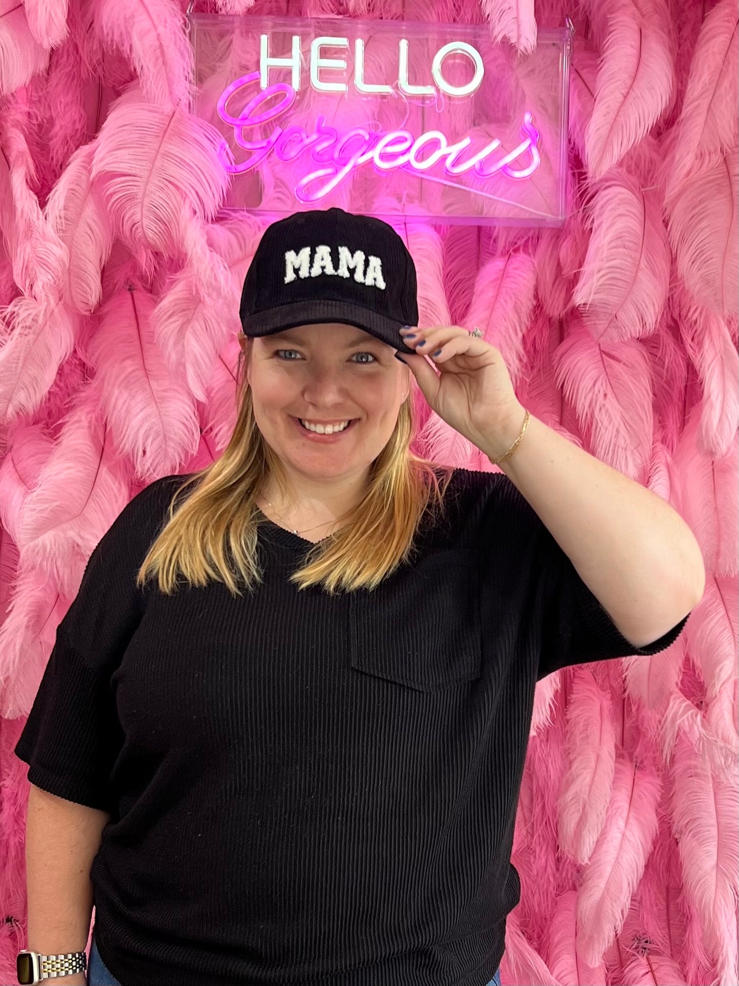 Black Corduroy Mama Ball Cap