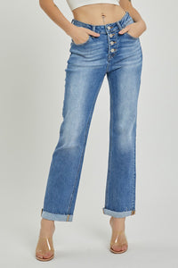 Medium Wash High Rise Button Fly Straight Leg Jeans (Includes Plus!)