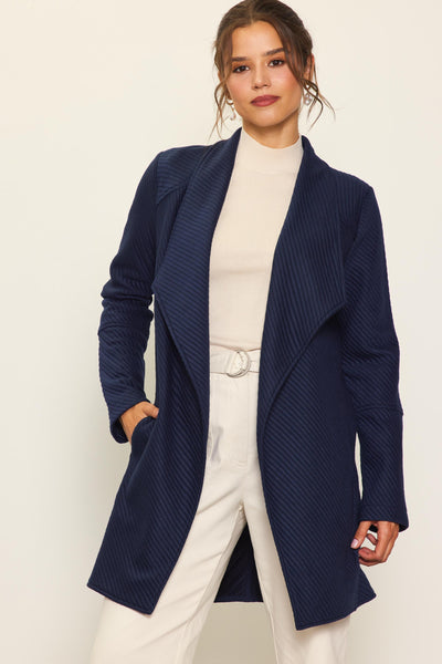 Navy Open Front Quilted Jacket Cardigan (Includes Plus!)