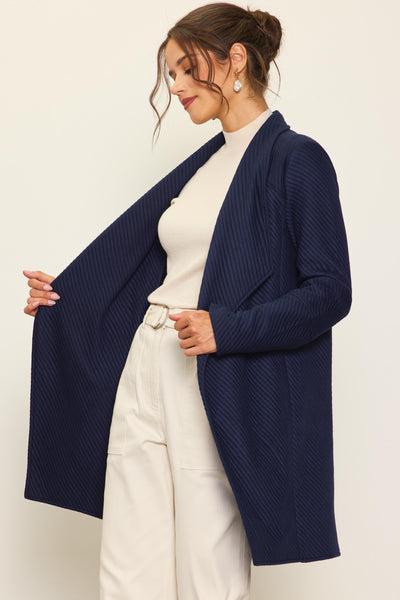 Navy Open Front Quilted Jacket Cardigan (Includes Plus!)