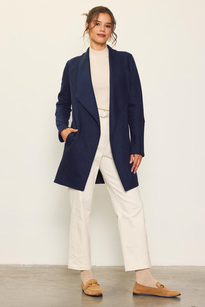 Navy Open Front Quilted Jacket Cardigan (Includes Plus!)