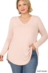 Blush Long Sleeve V-Neck Luxe Feel T-Shirt (Plus Exclusive!)