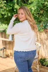 Ivory Scalloped Edge Knit Cardigan (Includes Plus!)