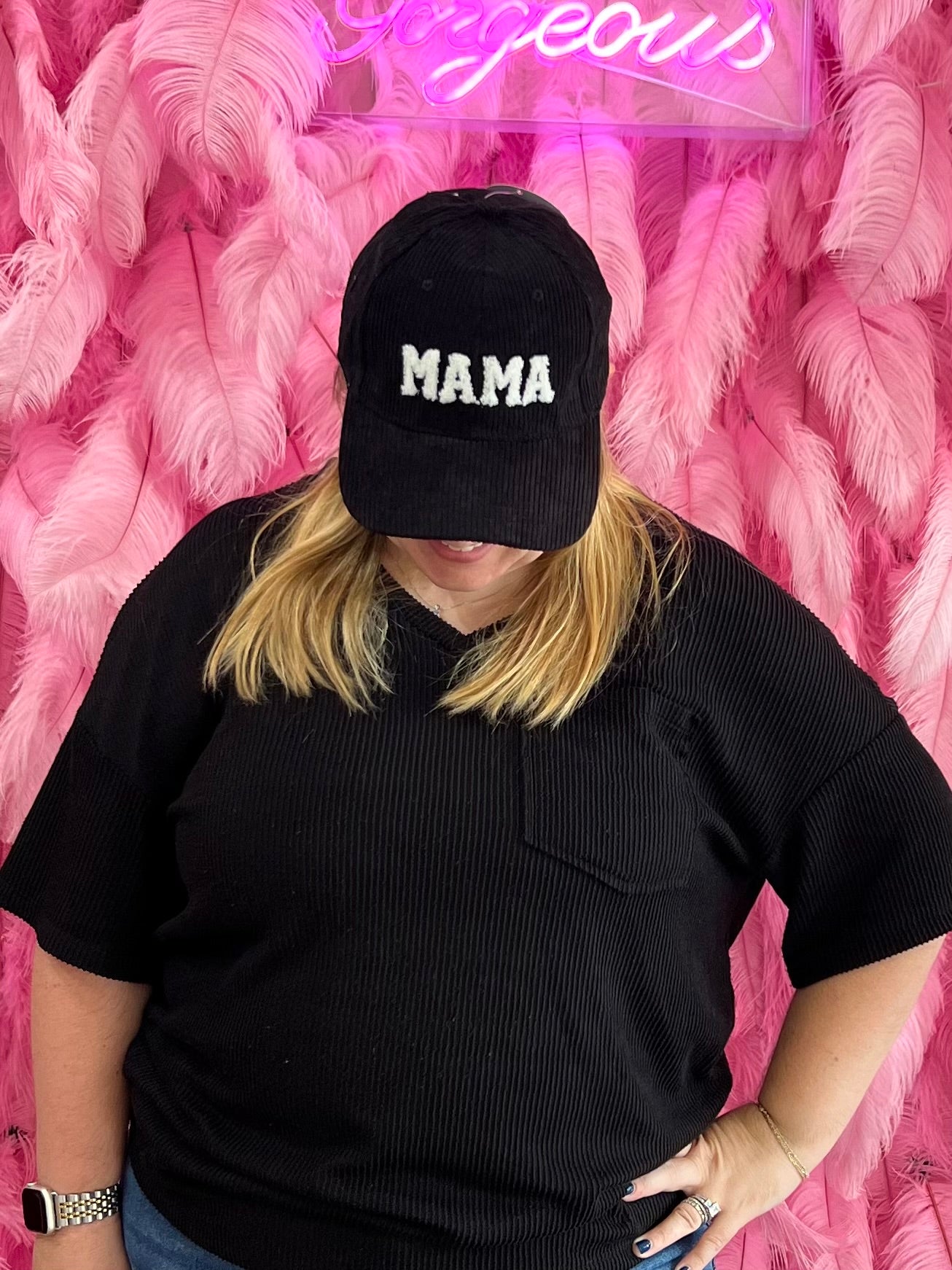Black Corduroy Mama Ball Cap