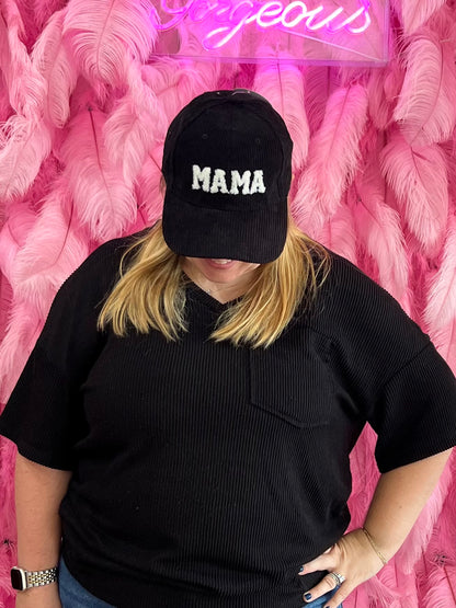 Black Corduroy Mama Ball Cap