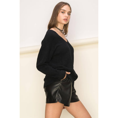 Black V Neck Long Sleeve Sweater
