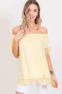 Yellow Off The Shoulder Lace Trim Top