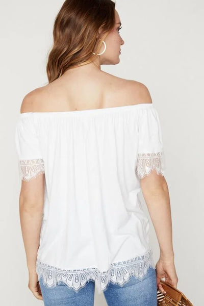 White Off The Shoulder Lace Trim Top