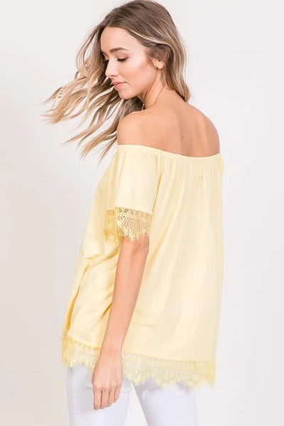 Yellow Off The Shoulder Lace Trim Top