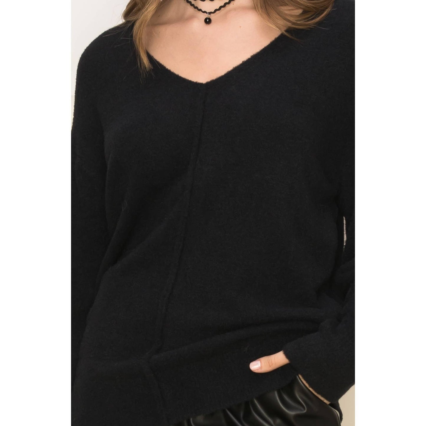 Black V Neck Long Sleeve Sweater