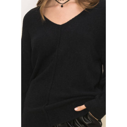 Black V Neck Long Sleeve Sweater