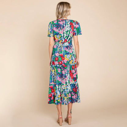 Navy Tiered Floral V Neck Cotton Midi Dress (Plus Size Exclusive!)