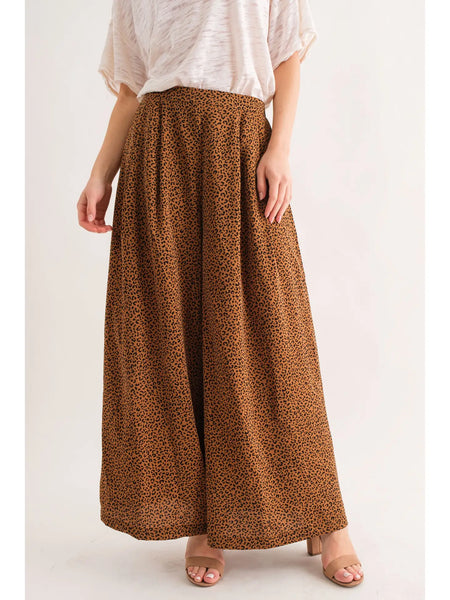 Leopard Print Wide Leg Pants with Back Elastic Waistband (Includes Plus!)