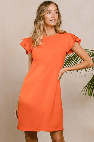 Orange Shift Dress with Ruffle Tiered Short Sleeve (Includes Plus!)