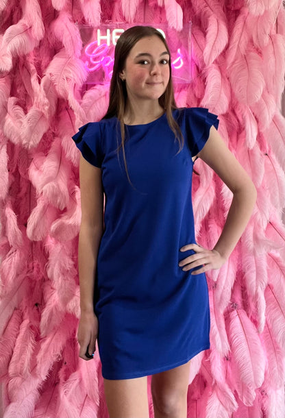 Royal Blue Shift Dress with Ruffle Tiered Short Sleeve (Includes Plus!)