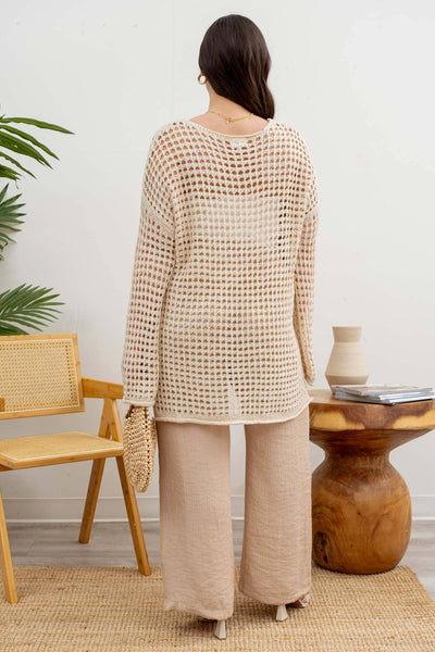 Natural Oversized Sheer Crochet Pullover (Includes Plus!)