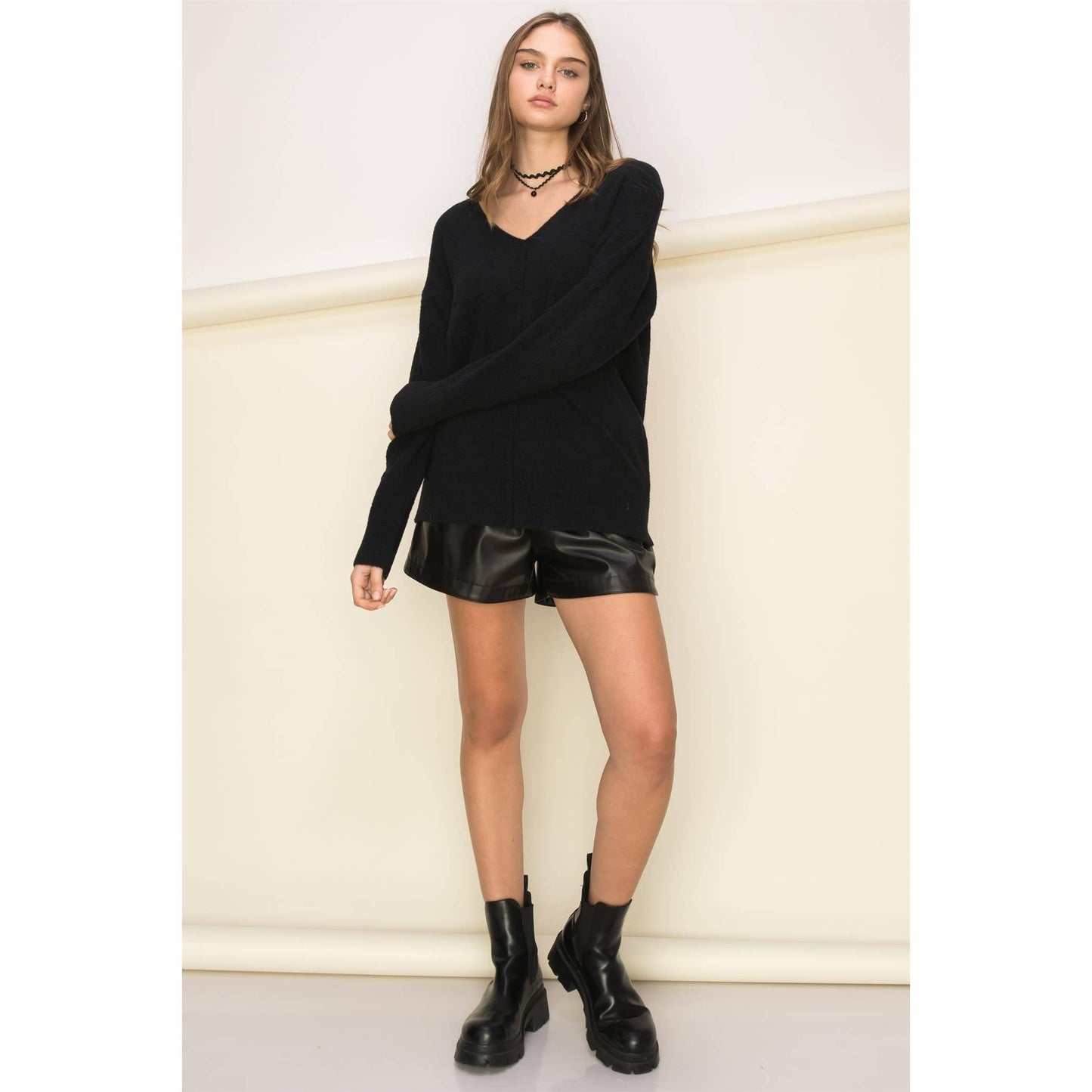 Black V Neck Long Sleeve Sweater