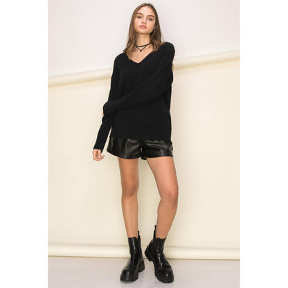 Black V Neck Long Sleeve Sweater