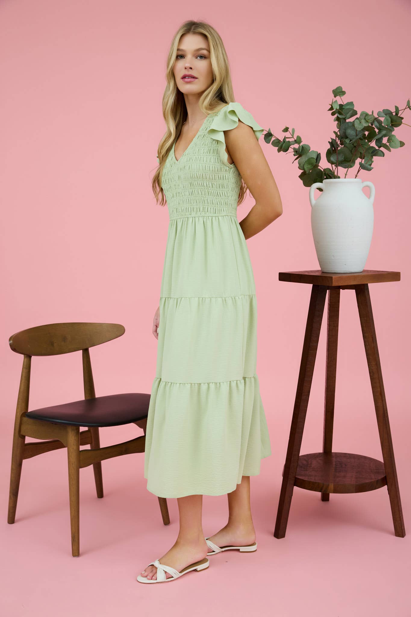 Sage Green Flutter Sleeve Maxi Dress