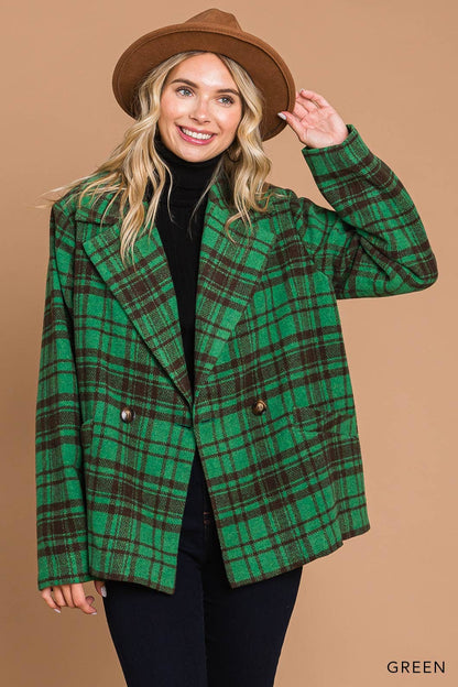 Green Plaid Warm & Cozy Fully Lined Coat