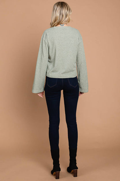 Sage Green Ribbed Bell Sleeve Top