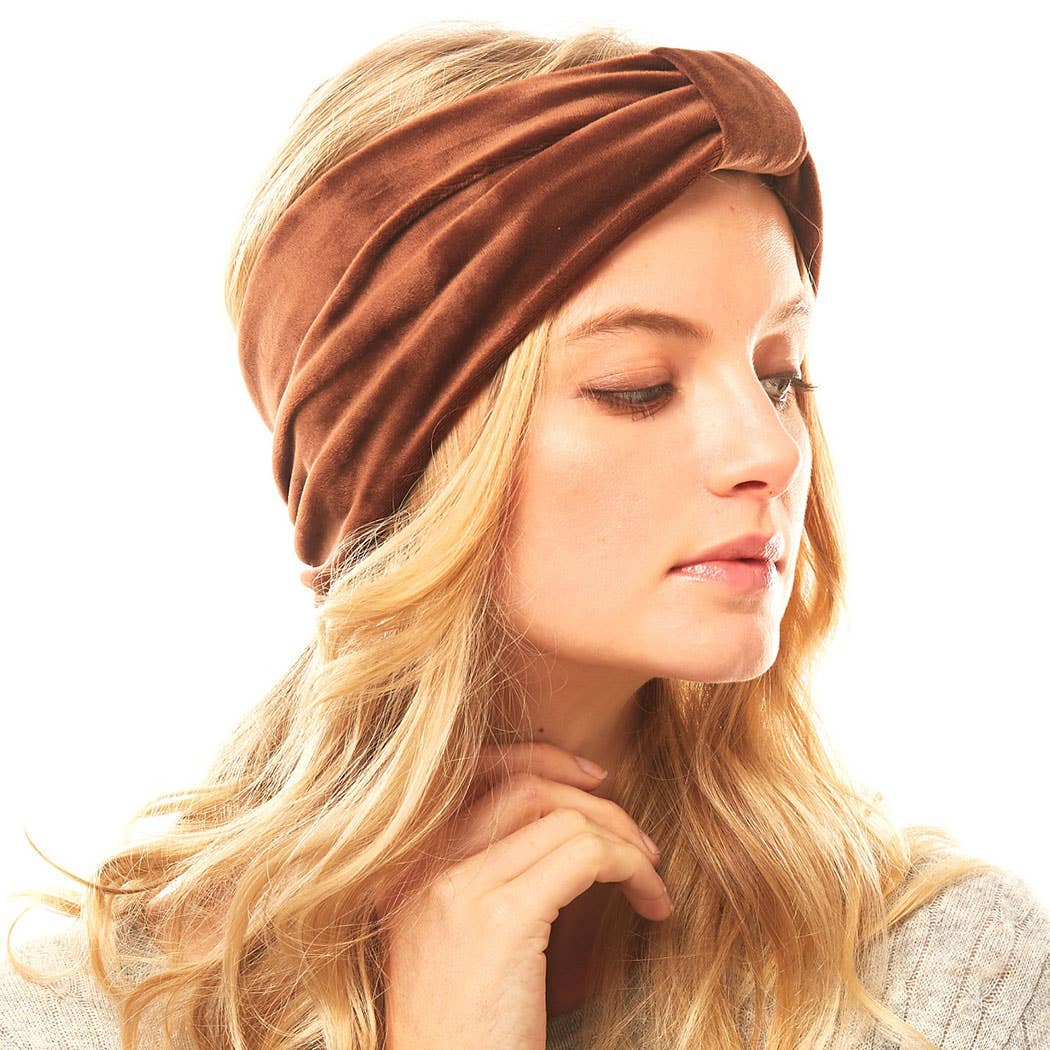 Brown Velvet Knotted Solid Headband