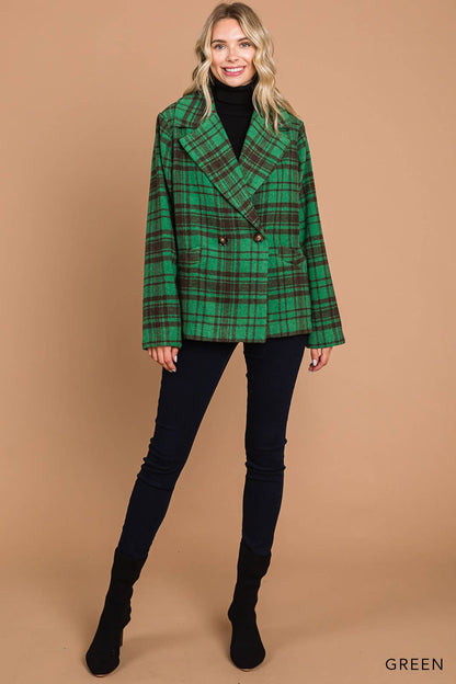 Green Plaid Warm & Cozy Fully Lined Coat