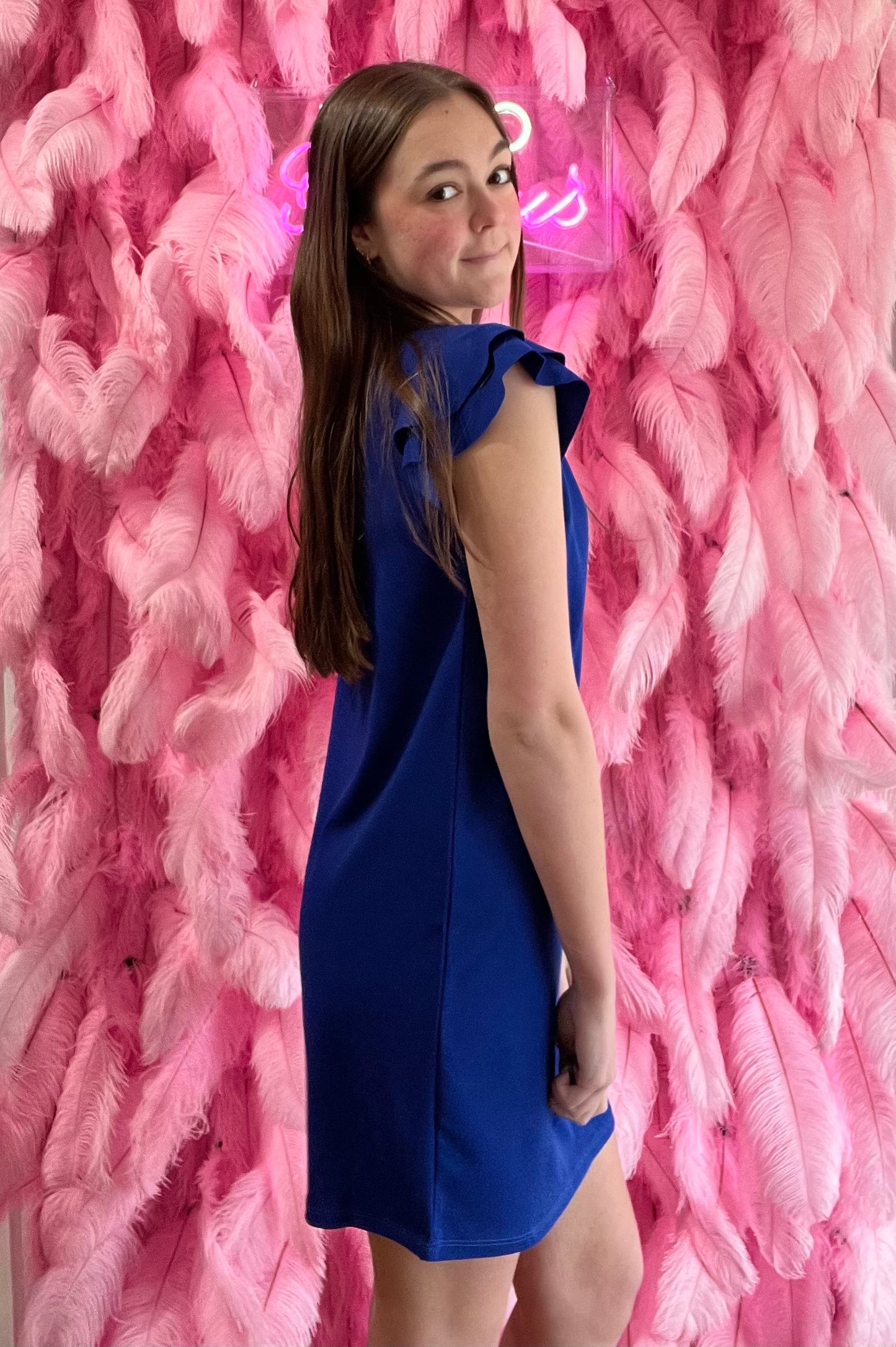 Royal Blue Shift Dress with Ruffle Tiered Short Sleeve (Includes Plus!)
