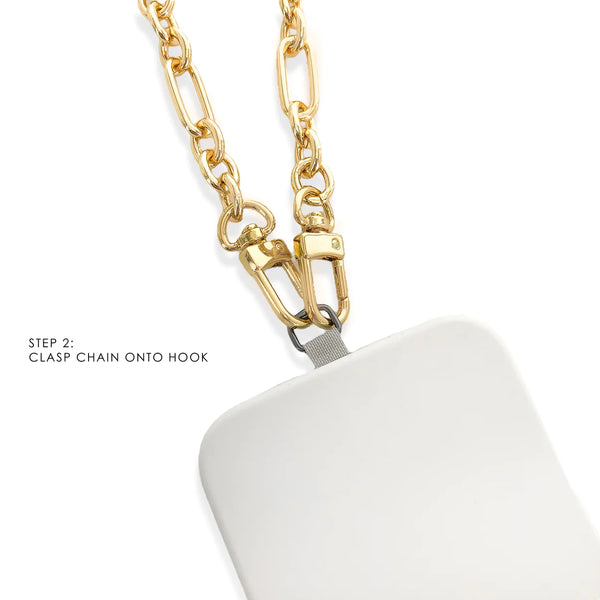 White Enamel and Gold Phone Chain
