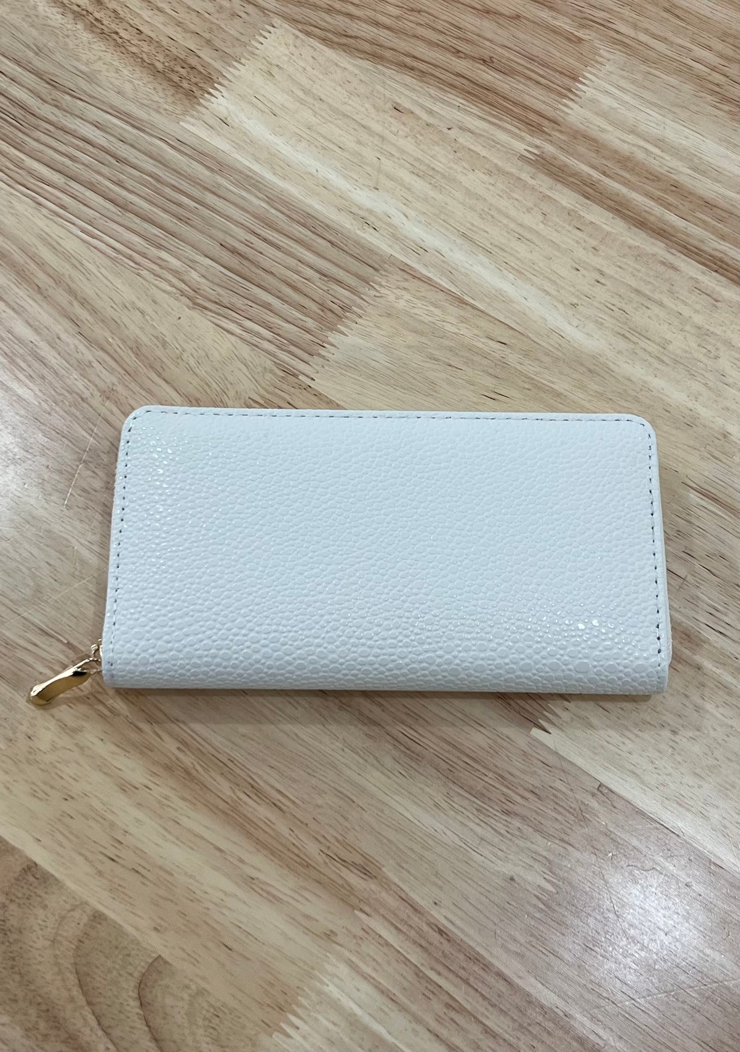 Ivory Faux Pebbled Leather Zipper Wallet