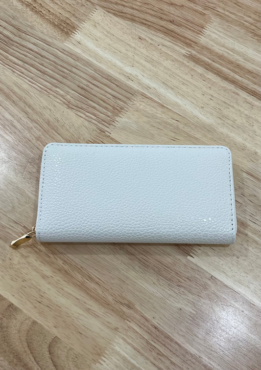 Ivory Faux Pebbled Leather Zipper Wallet