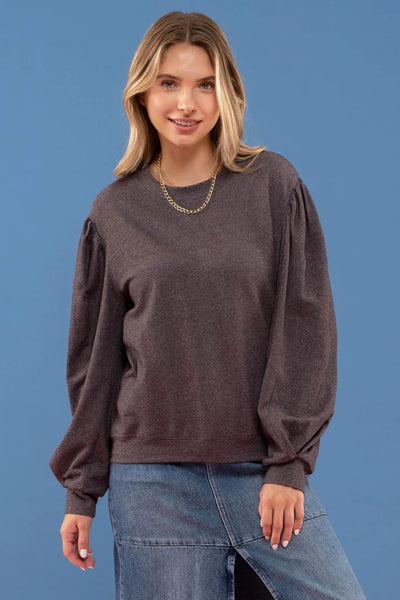 Charcoal Balloon Sleeve Pullover Top