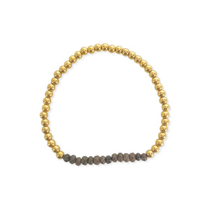 Gray Natural Stone and Gold Beaded Stretch Bracelet