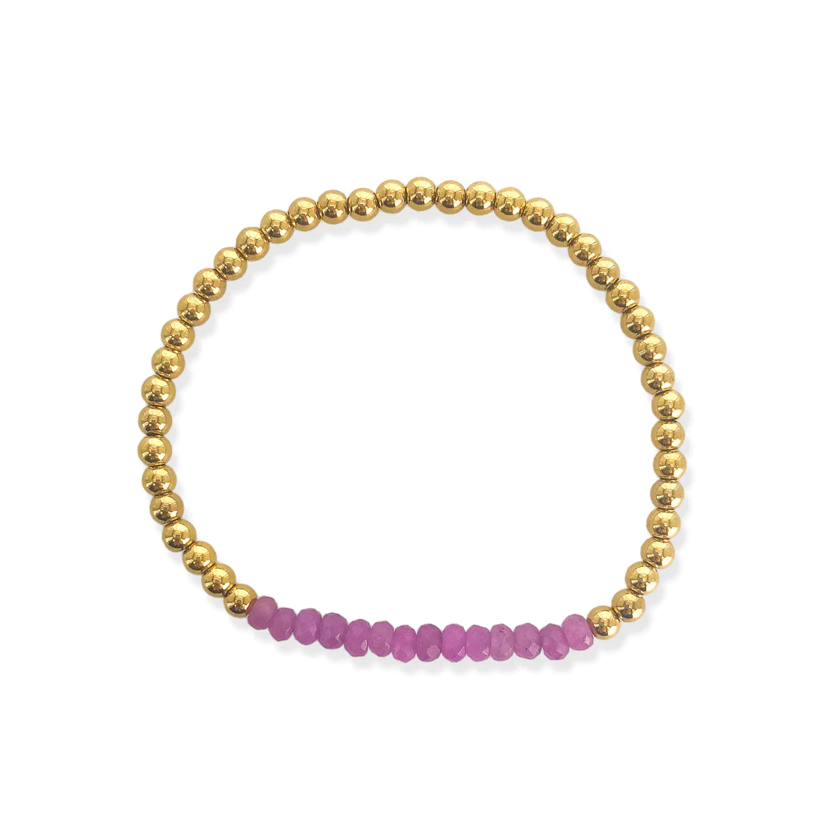 Purple Natural Stone and Gold Beaded Stretch Bracelet