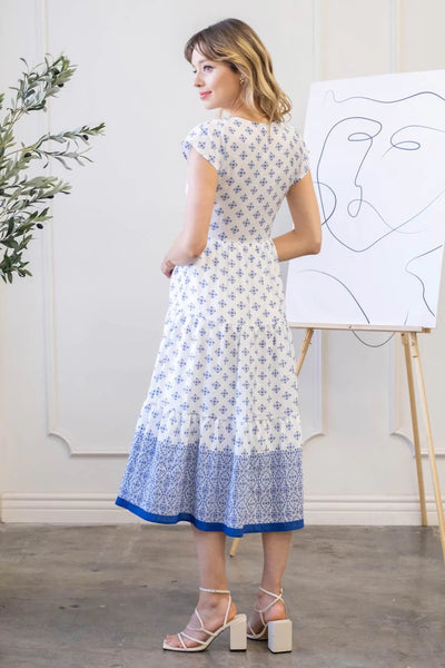 Blue Geometric Print Midi Dress