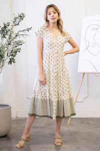 Olive Geometric Print Midi Dress