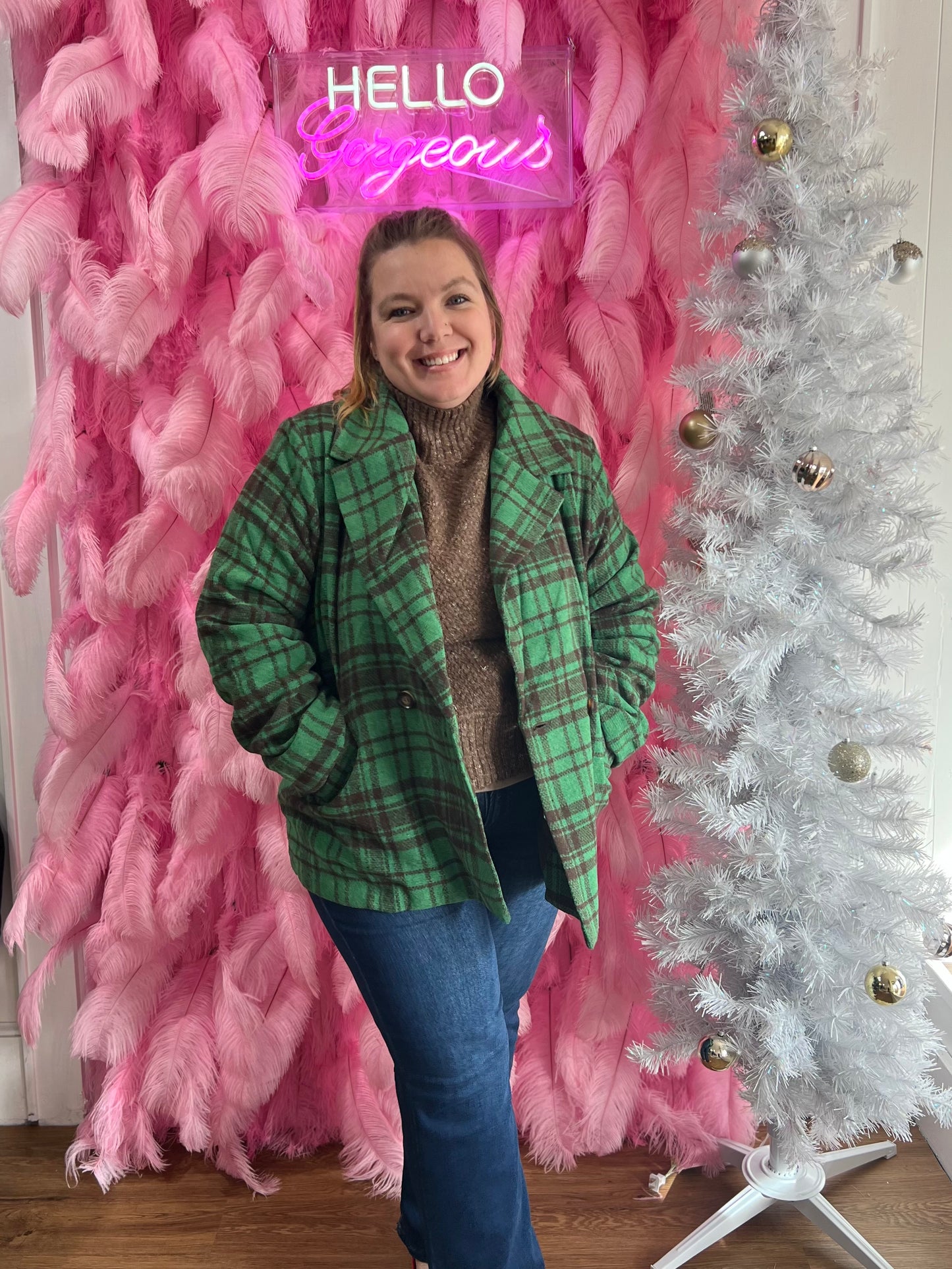 Green Plaid Warm & Cozy Fully Lined Coat