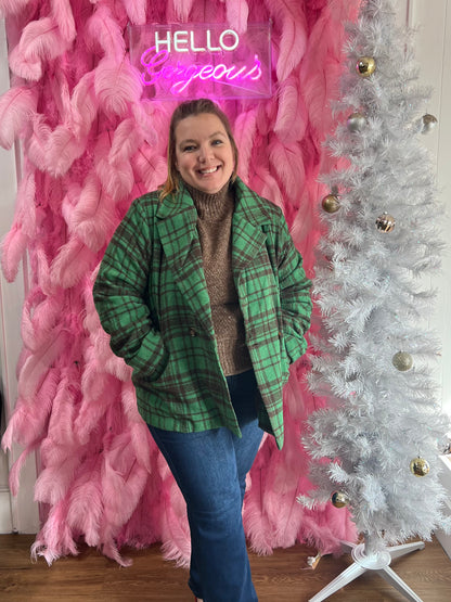 Green Plaid Warm & Cozy Fully Lined Coat