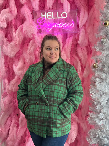 Green Plaid Warm & Cozy Fully Lined Coat