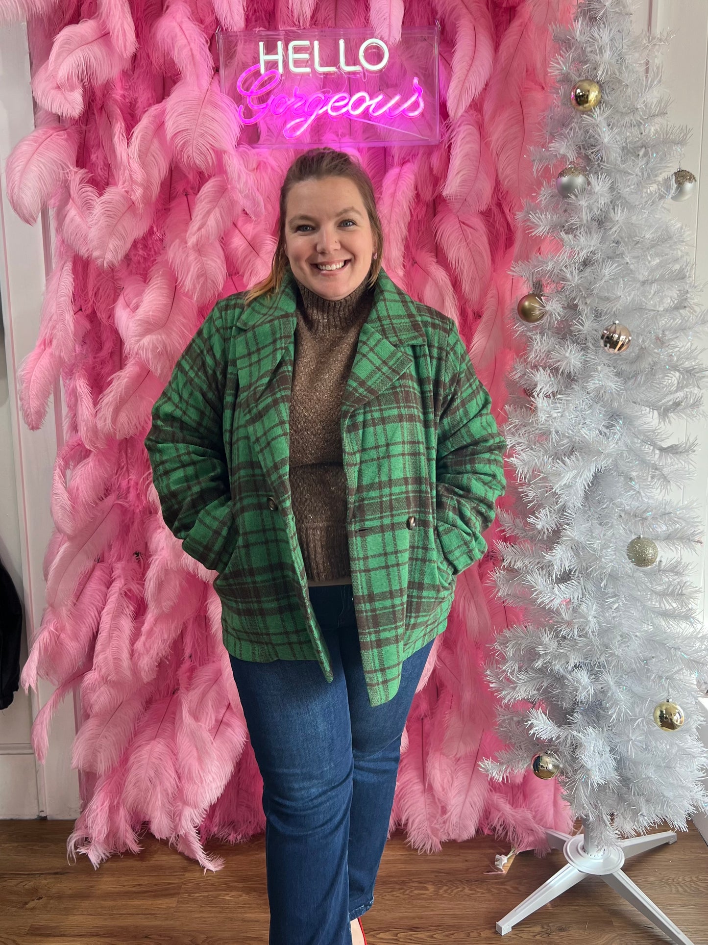 Green Plaid Warm & Cozy Fully Lined Coat